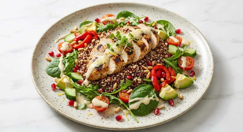 Grilled Chicken & Quinoa Salad with Lemon-Tahini Dressing