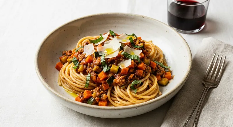 Rustic Spaghetti Bolognese with Carrot & Zucchini Ragu