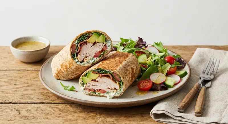 Turkey & Avocado Whole-Grain Wrap with Side Salad