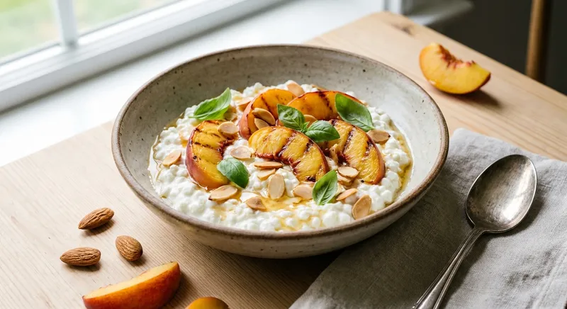 Cottage Cheese Bowl with Peaches & Toasted Almonds