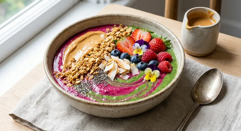 Berry-Spinach Smoothie Bowl with Peanut Butter & Granola