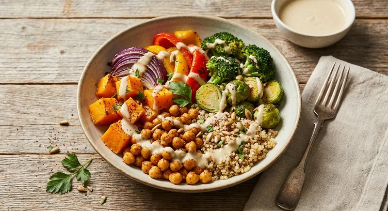 Chickpea & Roasted Vegetable Bowl with Tahini-Lemon Dressing