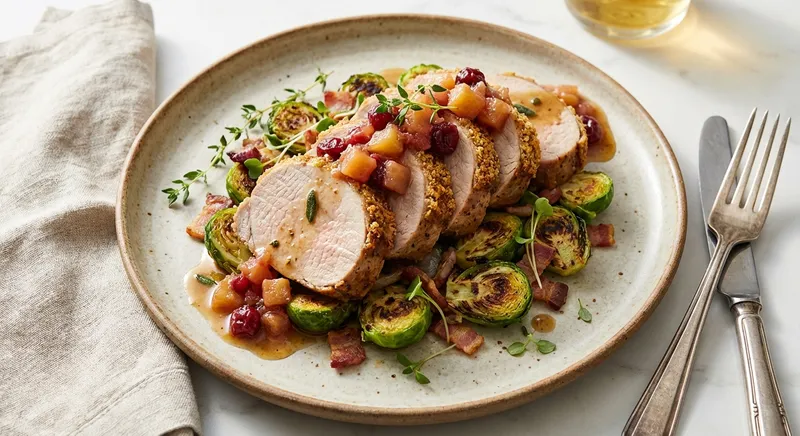 Roasted Pork Tenderloin with Apple Compote & Brussels Sprouts