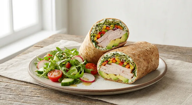 Turkey, Avocado & Veggie Wrap with Side Salad