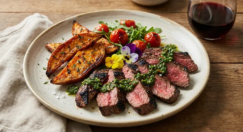 Grilled Skirt Steak with Chimichurri & Roasted Sweet Potato
