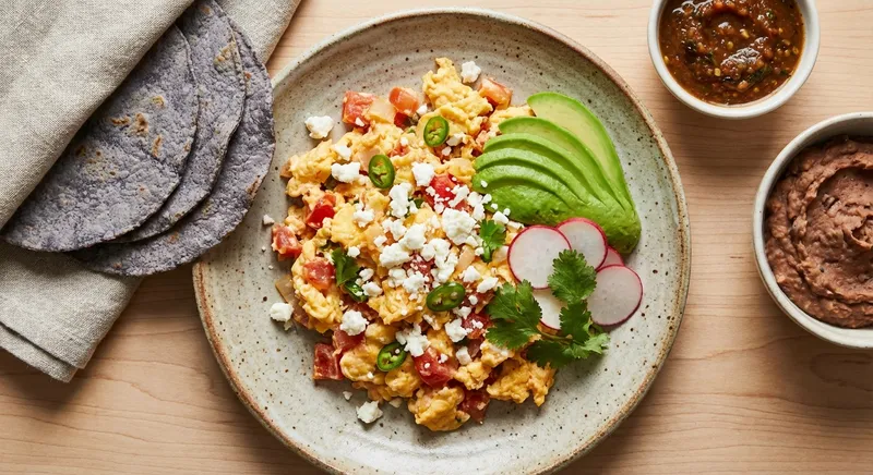 Mexican Scrambled Eggs with Corn Tortillas & Avocado