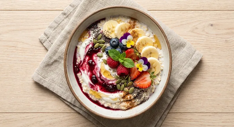 Overnight Oats with Greek Yogurt, Banana & Berries