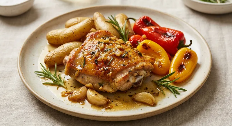 Garlic Chicken with Roasted Potatoes and Peppers