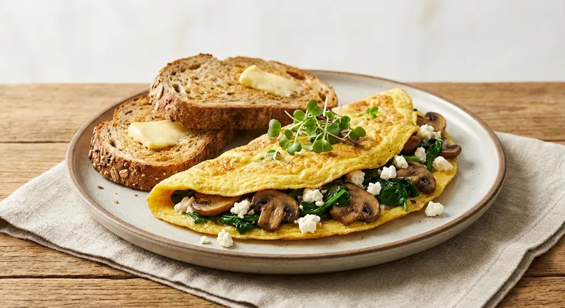 Spinach & Mushroom Omelette with Feta and Whole-Grain Toast