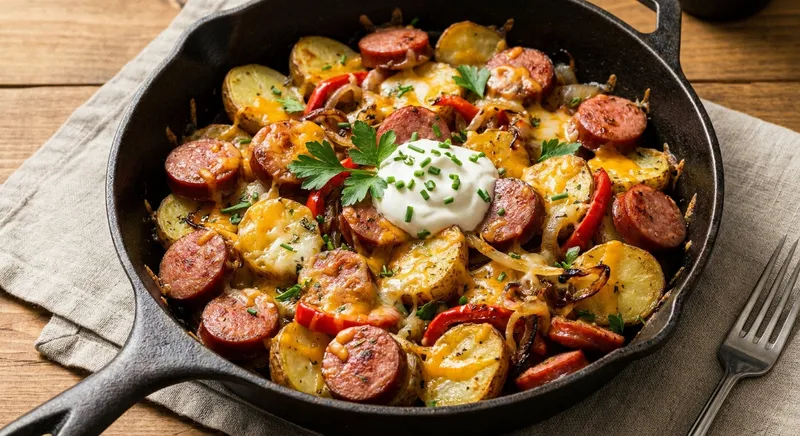 Cheesy Polish Kielbasa & Potato Skillet