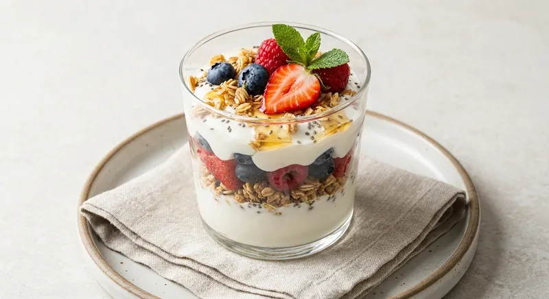 Greek Yogurt Berry Parfait with Granola & Chia