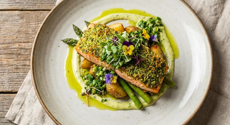 Herb-Crusted Salmon with Green Onion Sauce