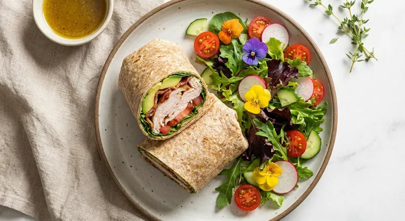 Turkey & Avocado Whole-Grain Wrap with Side Salad
