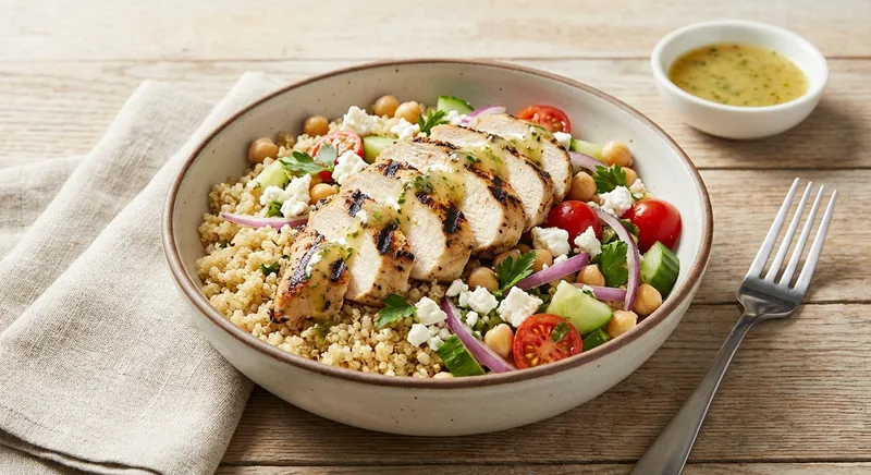 Grilled Chicken & Quinoa Salad with Chickpeas and Feta