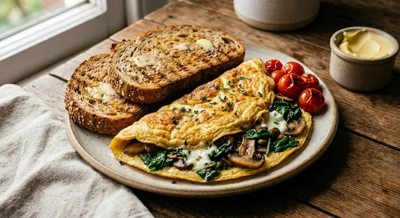 Vegetable Omelette with Spinach, Mushrooms & Whole-Wheat Toast