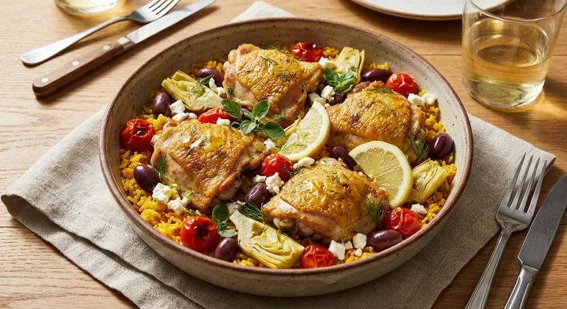 Mediterranean Chicken and Rice Skillet