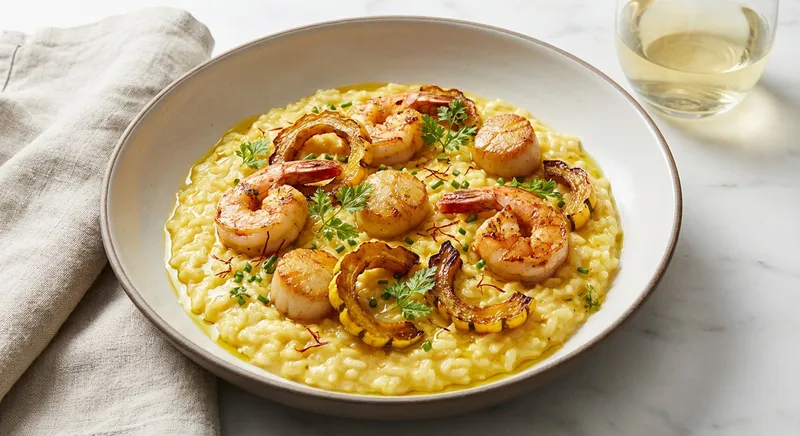 Saffron Shrimp & Scallop Risotto with Roasted Delicata Squash