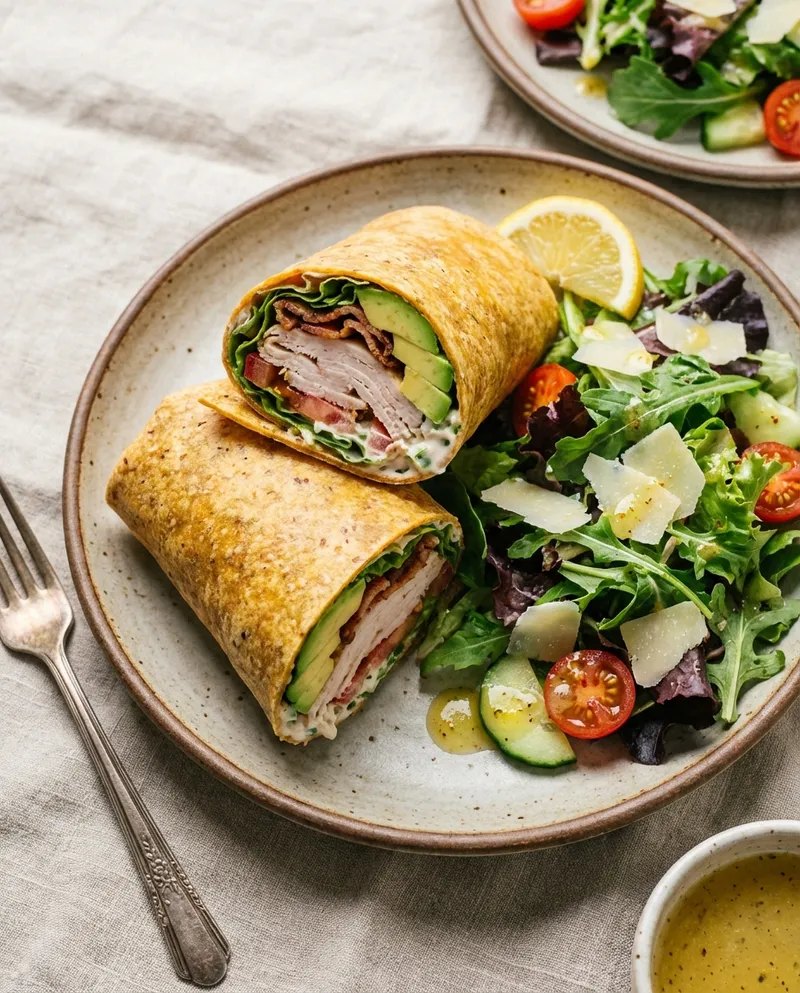 Turkey & Avocado Whole-Grain Wrap with Lemony Side Salad