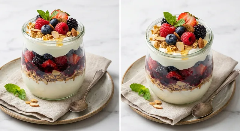 Greek Yogurt Berry Parfait with Granola & Almonds