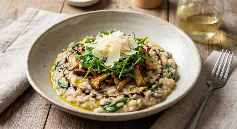 Mushroom & Spinach Risotto with Parmesan + Arugula Salad