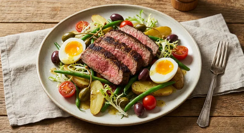 Steak Niçoise with Seared Flank, Fingerling Potatoes & Lemon-Dijon Vinaigrette