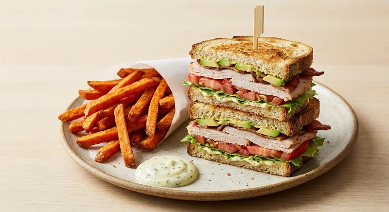 Turkey & Avocado Club with Sweet Potato Fries