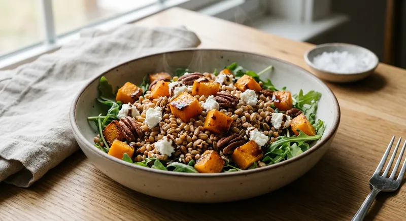 Warm Farro Salad with Roasted Squash & Goat Cheese
