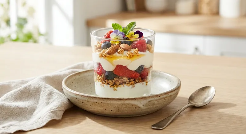 Greek Yogurt Berry Parfait with Toasted Almonds & Honey