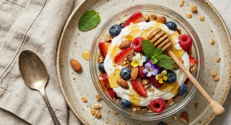 Greek Yogurt Berry Parfait with Almonds & Honey
