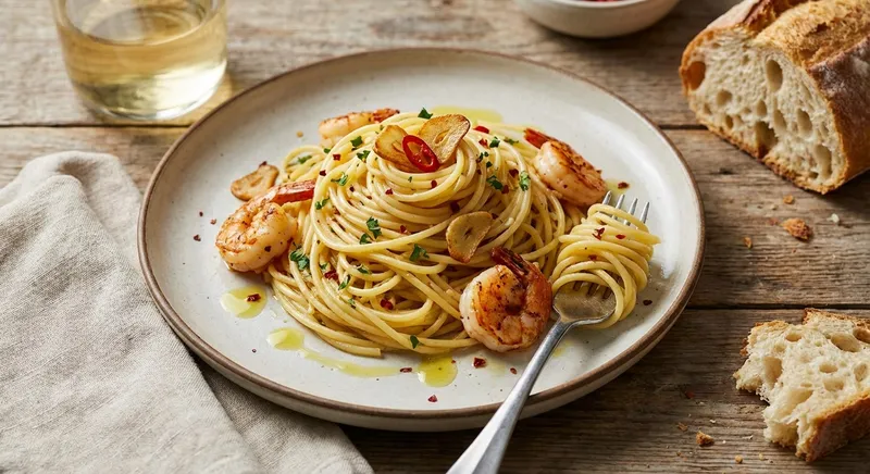 Spaghetti Aglio e Olio with Shrimp