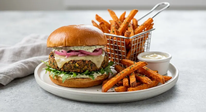 Veggie Burger with Sweet Potato Fries