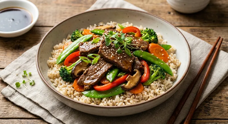 Beef & Vegetable Stir-Fry with Brown Rice