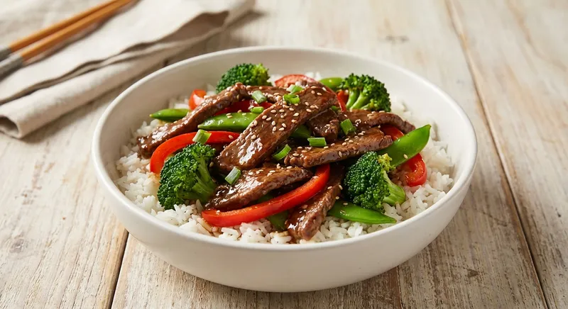 Beef & Vegetable Stir-Fry with Tamari over Jasmine Rice