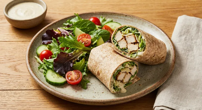 Grilled Chicken Caesar Whole-Wheat Wraps with Side Salad