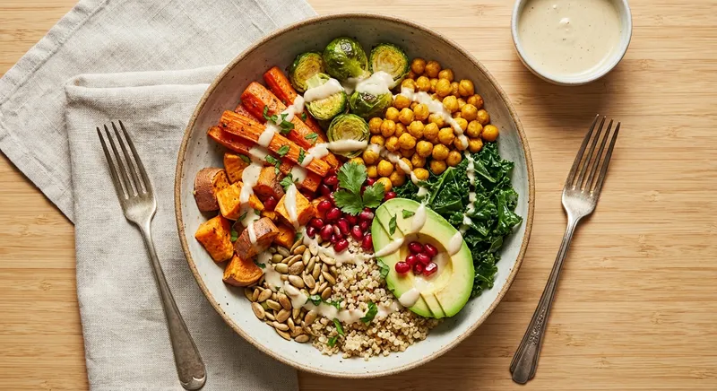 Chickpea & Roasted Vegetable Buddha Bowl with Tahini-Lemon Dressing