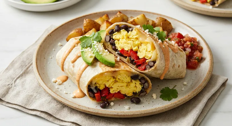 Southwest Breakfast Burrito with Scrambled Eggs, Black Beans & Roasted Red Pepper