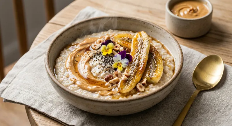 Warm Oatmeal with Banana, Peanut Butter & Chia