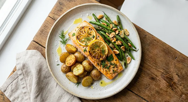 Baked Lemon-Herb Salmon with Roasted Potatoes & Green Beans