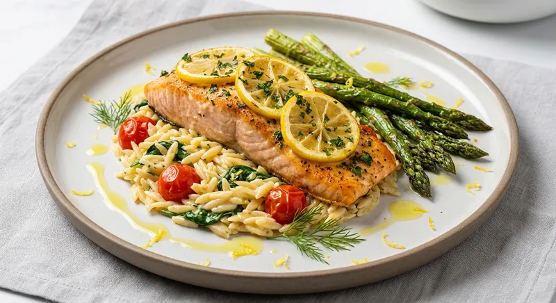 Lemon-Garlic Baked Salmon with Orzo & Roasted Asparagus