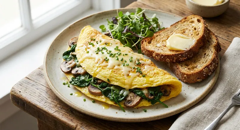 Spinach & Mushroom Omelette with Whole-Grain Toast