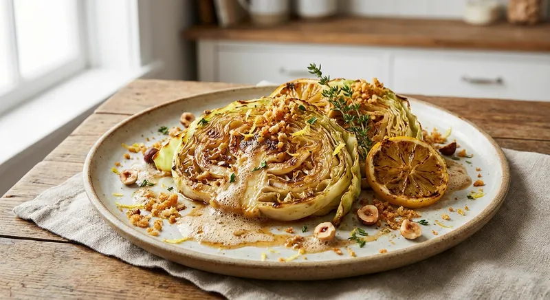 Pan-Roasted Cabbage Steaks with Brown Butter, Crispy Breadcrumbs & Lemon