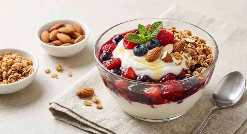 Greek Yogurt Berry Parfait with Granola & Almonds