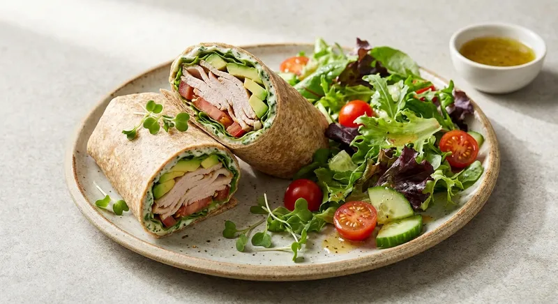 Turkey & Avocado Whole-Wheat Wrap with Side Salad