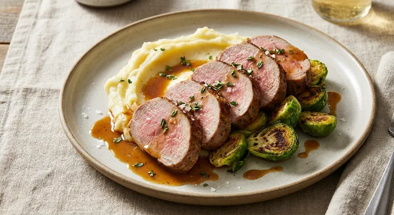 Roasted Pork Tenderloin, Brussels Sprouts & Mashed Potatoes