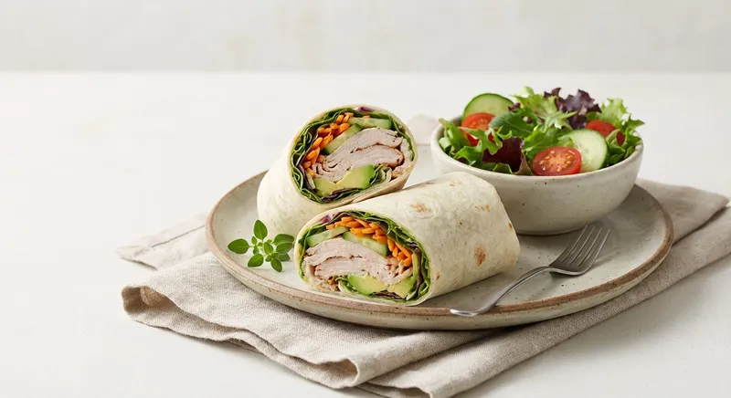 Turkey, Avocado & Veggie Wrap with Side Salad
