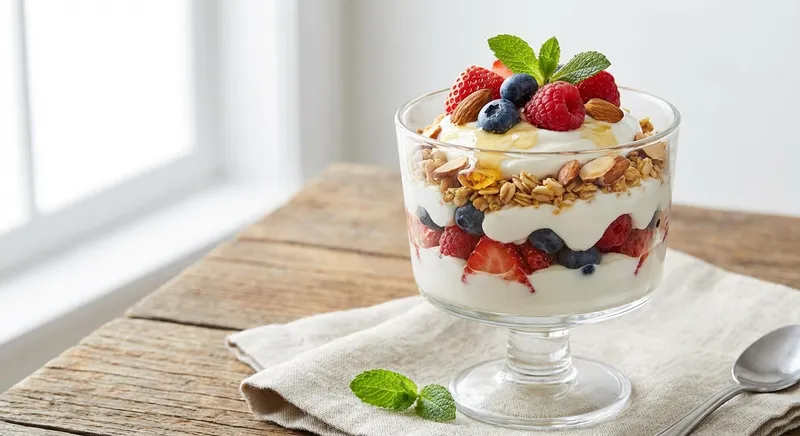 Greek Yogurt Berry Parfait with Granola & Almonds