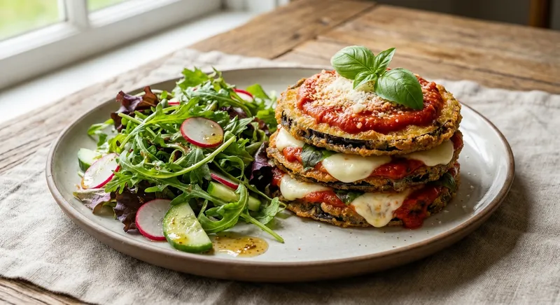 Eggplant Parmesan with Mixed Salad Greens