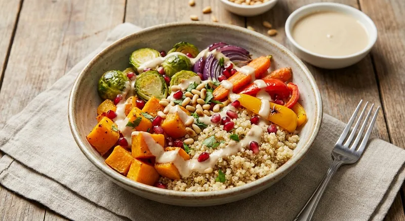 Quinoa & Roasted Vegetable Bowl with Tahini Dressing