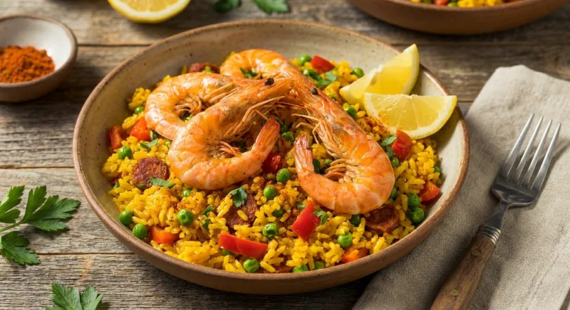 Shrimp & Pea Saffron Rice (Quick Paella‑Style)