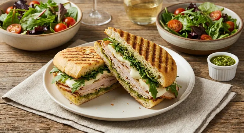Italian Turkey & Pesto Panini with Mozzarella and Arugula